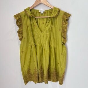 Sundance Embroidered Pleated Lace Eyelet Boho Top Blouse Size Small k28